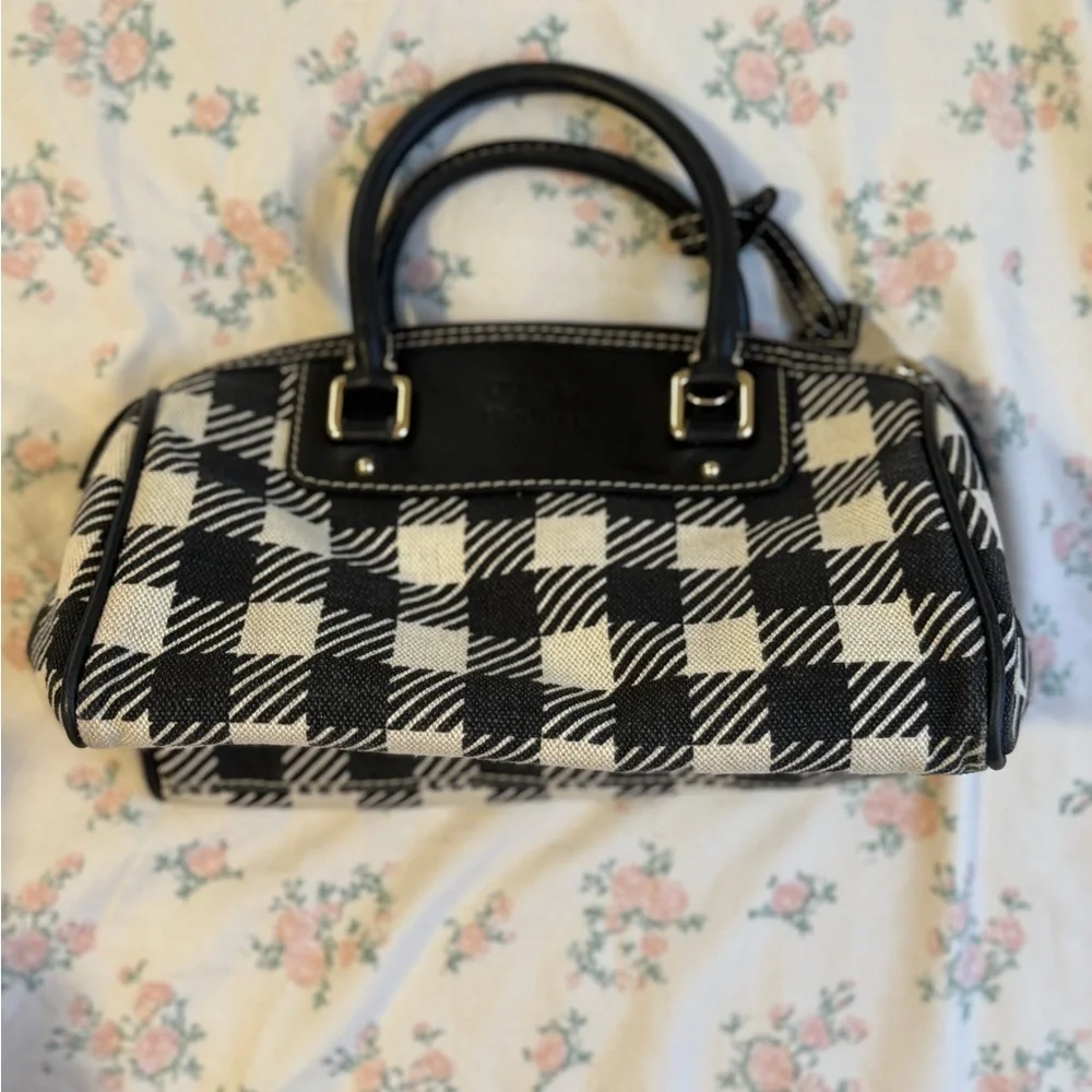 LIKE 🆕 Dooney & Bourke Black White Checker Canvas Leather Satchel Bag - Picture 1 of 5